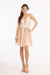 Short Spaghetti Strap Glitter Mesh Cocktail Dress - The Dress Outlet