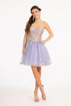 Short Strapless Homecoming Glitter Mesh Prom Dress - The Dress Outlet