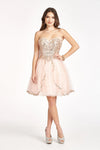 Short Strapless Homecoming Glitter Mesh Prom Dress - The Dress Outlet