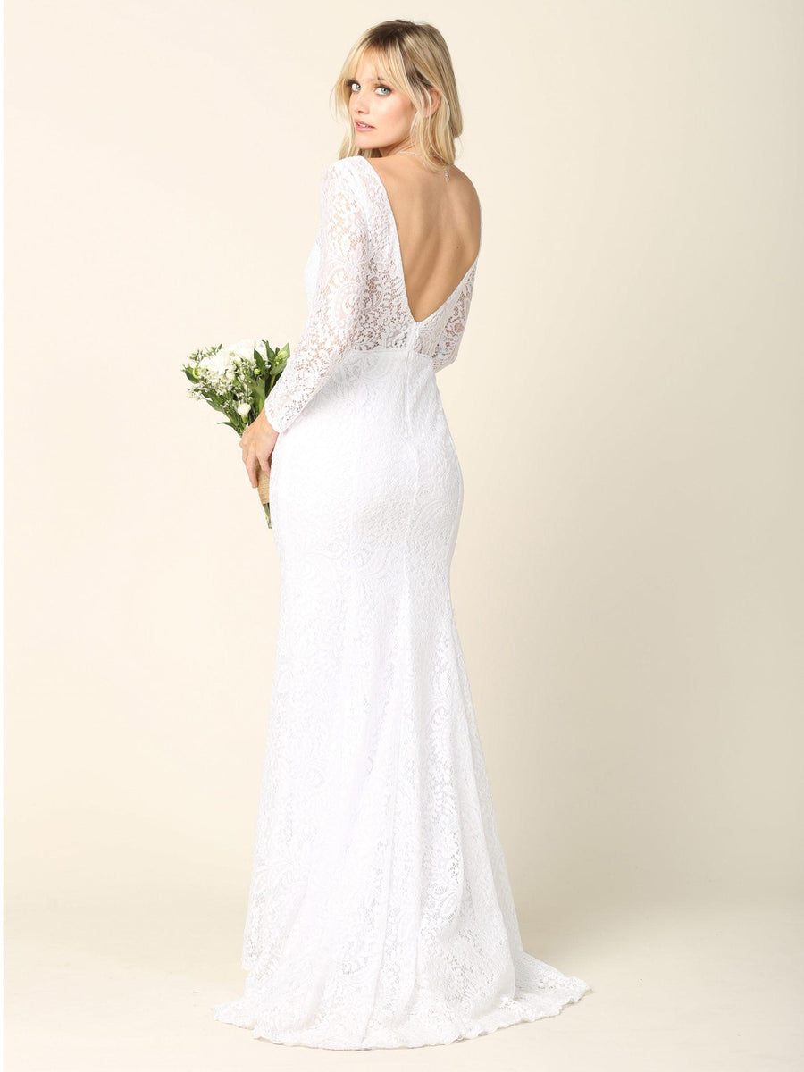 Simple Long Sleeve Lace Wedding Dress - The Dress Outlet