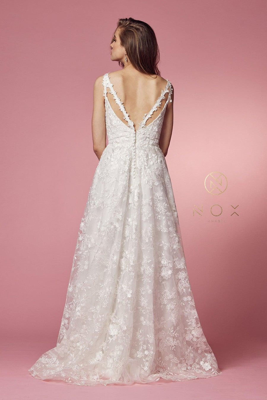 Sleeveless A-Line Long Wedding Gown - The Dress Outlet