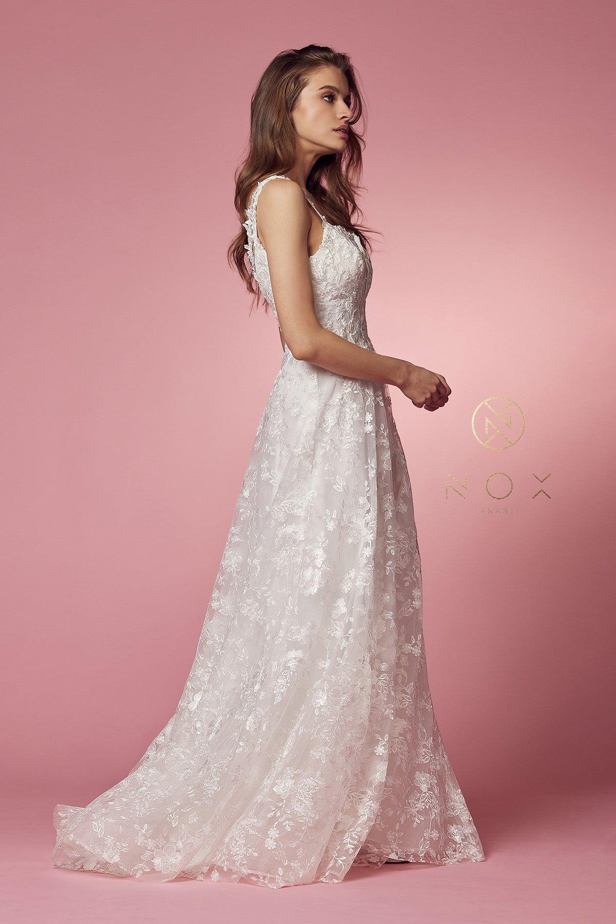 Sleeveless A-Line Long Wedding Gown - The Dress Outlet