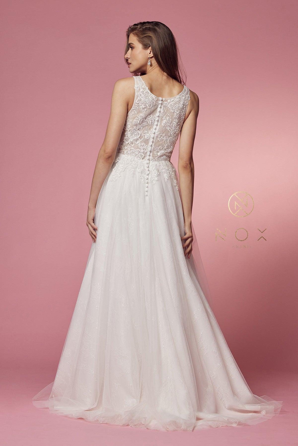 Sleeveless A-Line Long Wedding Gown - The Dress Outlet