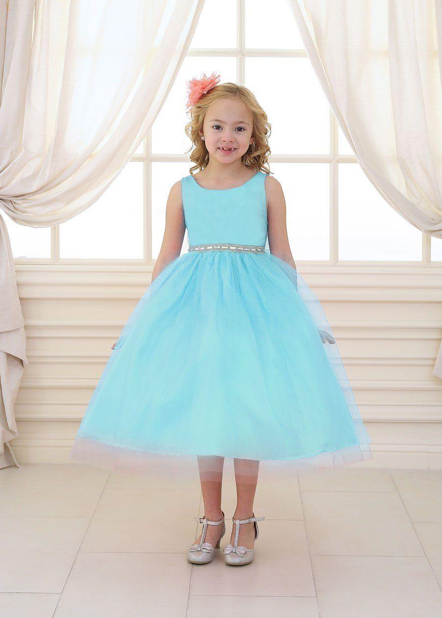 Sleeveless Beaded Waistline Flower Girl Dress - The Dress Outlet