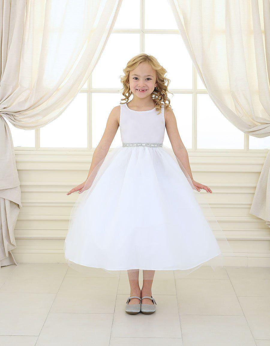 Sleeveless Beaded Waistline Flower Girl Dress - The Dress Outlet