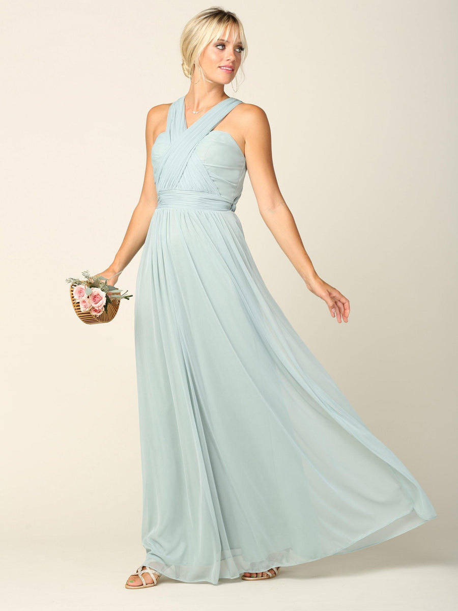 Sleeveless Convertible Long Bridesmaids Dress - The Dress Outlet