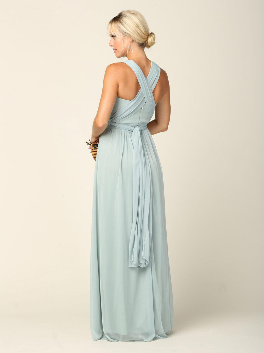 Sleeveless Convertible Long Bridesmaids Dress - The Dress Outlet