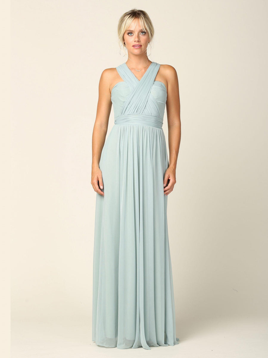 Sleeveless Convertible Long Bridesmaids Dress - The Dress Outlet