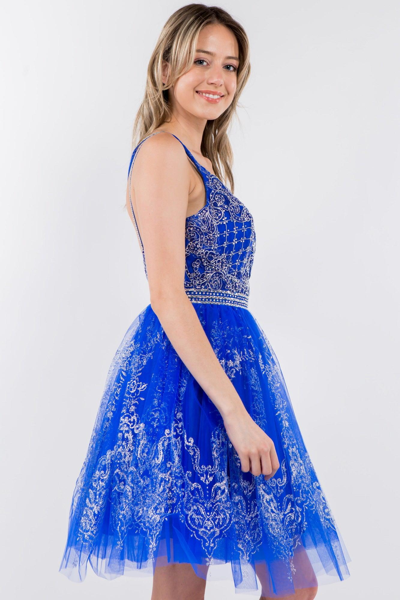 Sleeveless Embroidered Short Homecoming Dress - The Dress Outlet