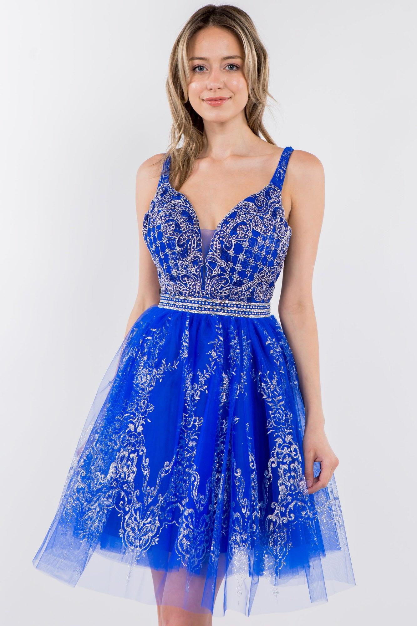 Sleeveless Embroidered Short Homecoming Dress - The Dress Outlet