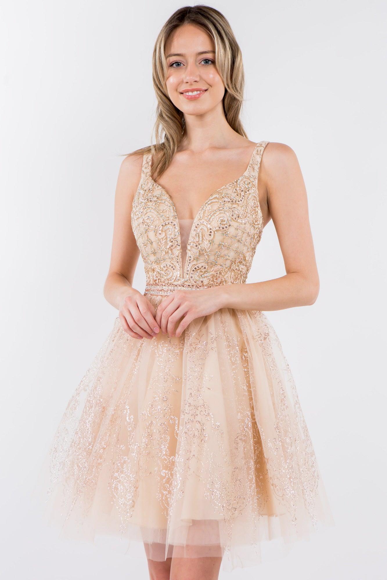 Sleeveless Embroidered Short Homecoming Dress - The Dress Outlet