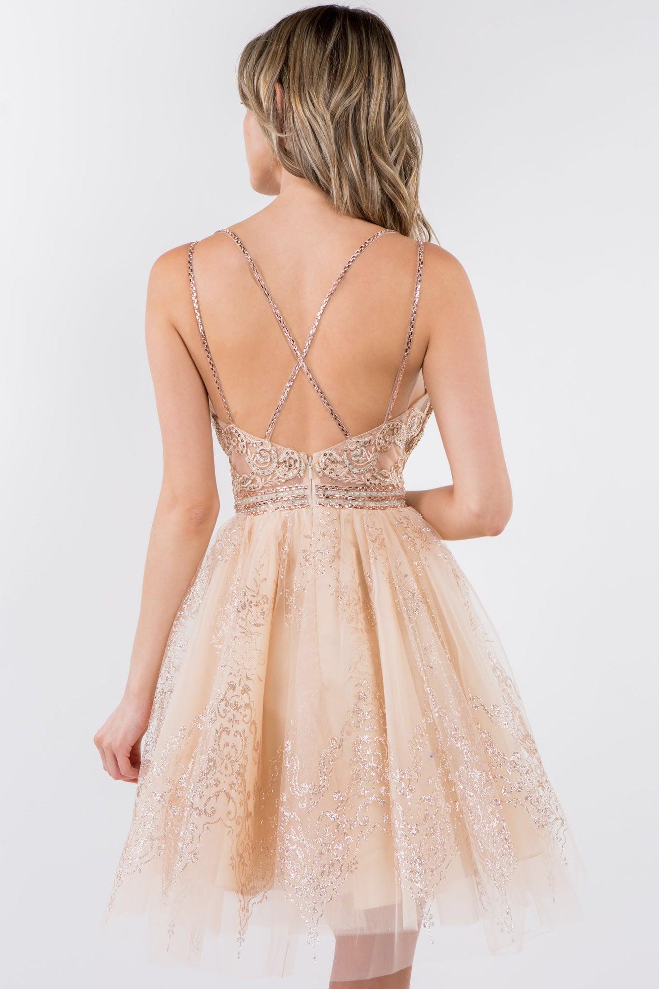 Sleeveless Embroidered Short Homecoming Dress - The Dress Outlet