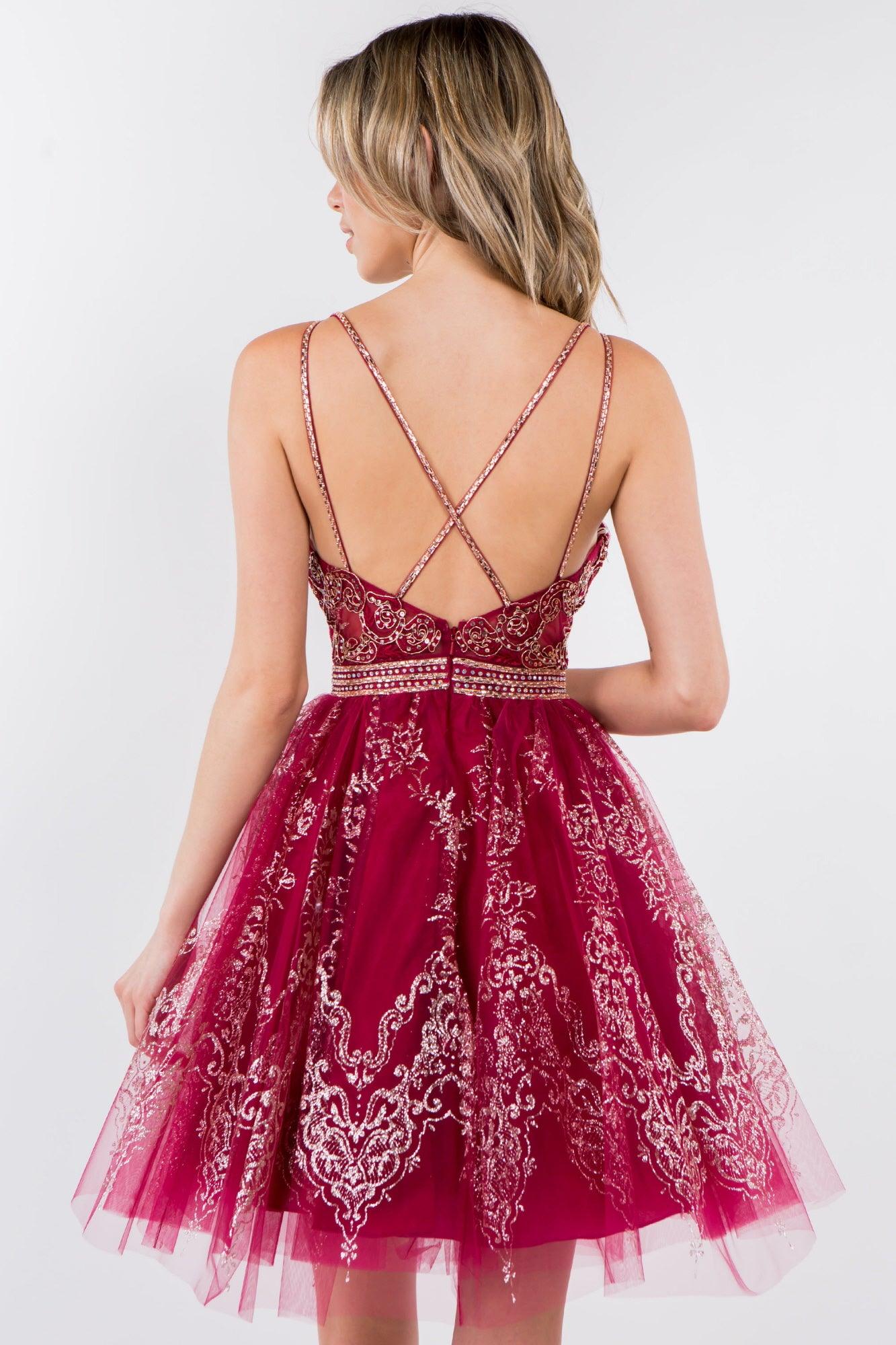 Sleeveless Embroidered Short Homecoming Dress - The Dress Outlet