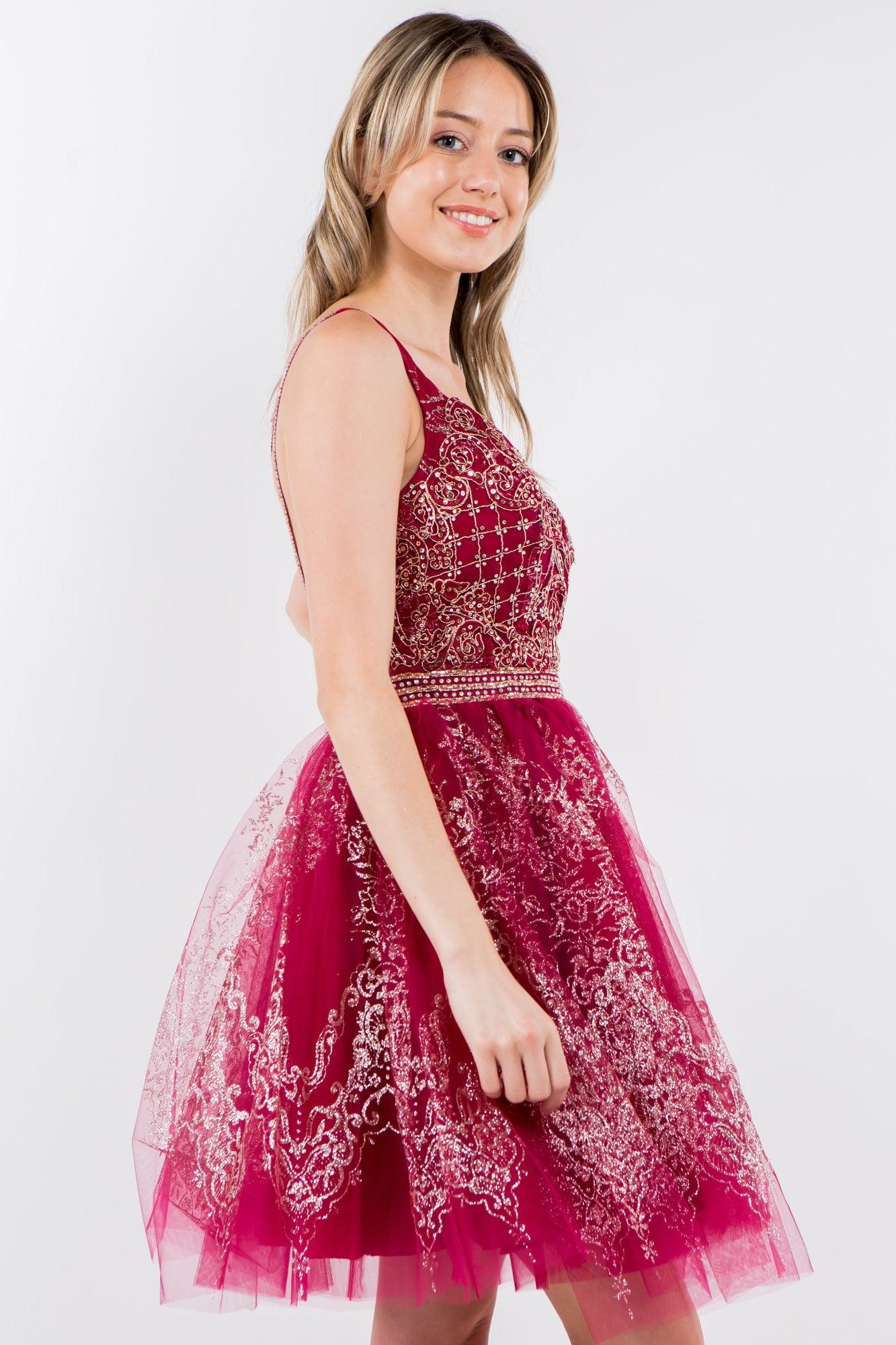 Sleeveless Embroidered Short Homecoming Dress - The Dress Outlet