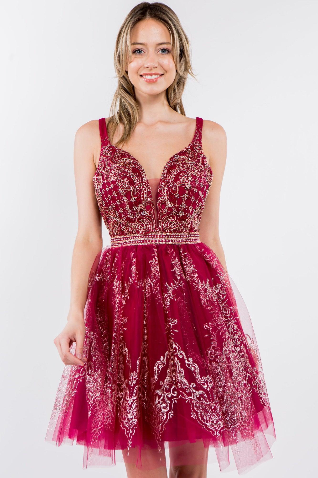 Sleeveless Embroidered Short Homecoming Dress - The Dress Outlet