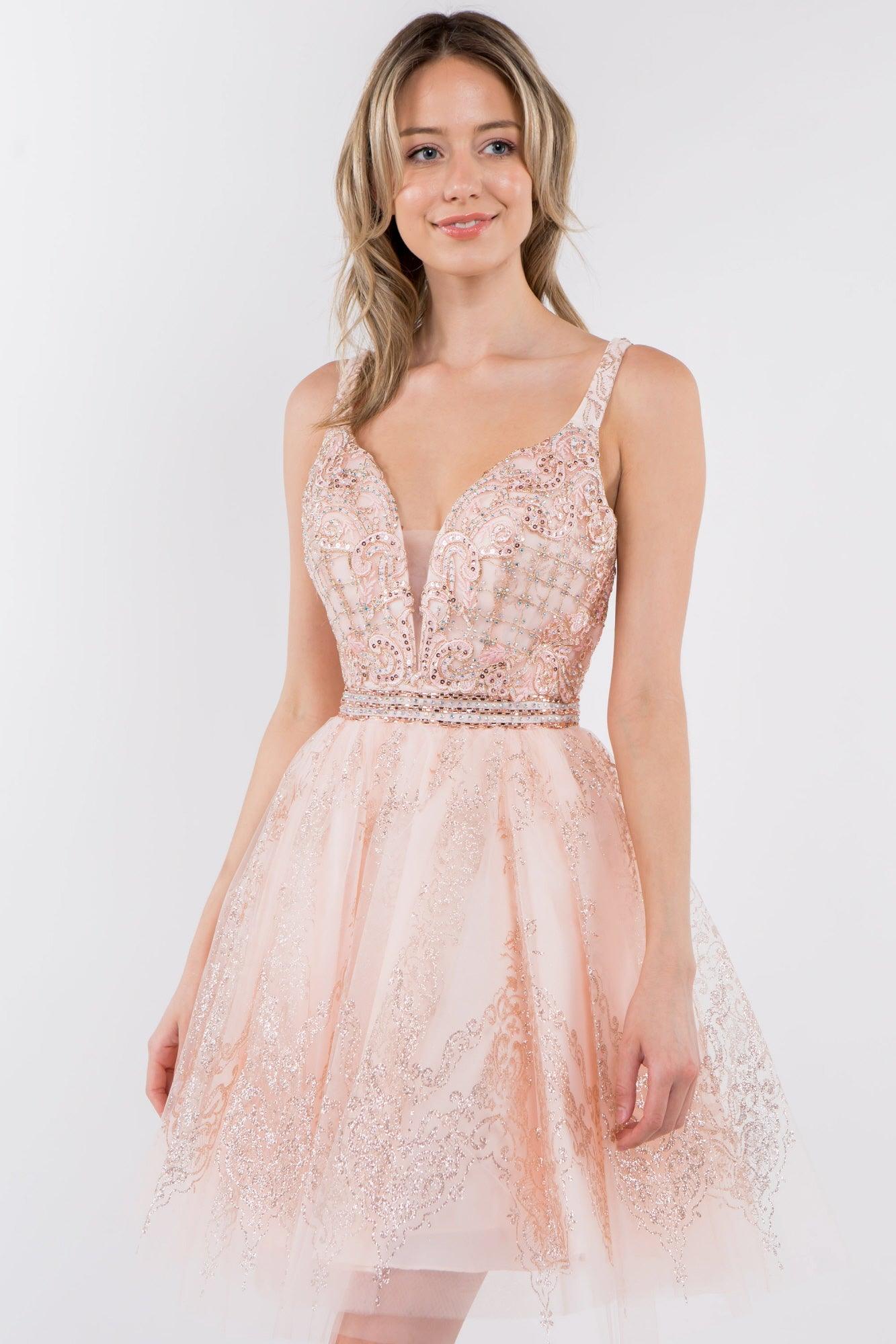 Sleeveless Embroidered Short Homecoming Dress - The Dress Outlet