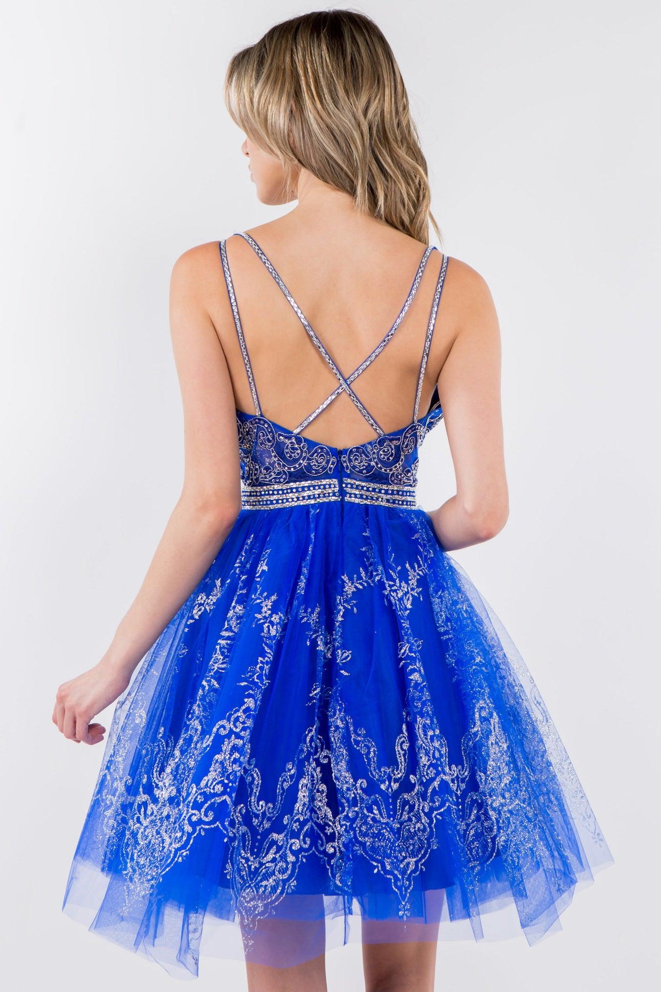 Sleeveless Embroidered Short Homecoming Dress - The Dress Outlet