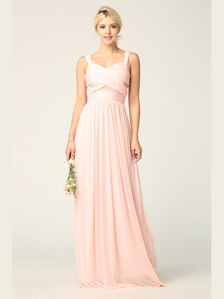 Sleeveless Long Bridesmaids Mesh Dress - The Dress Outlet