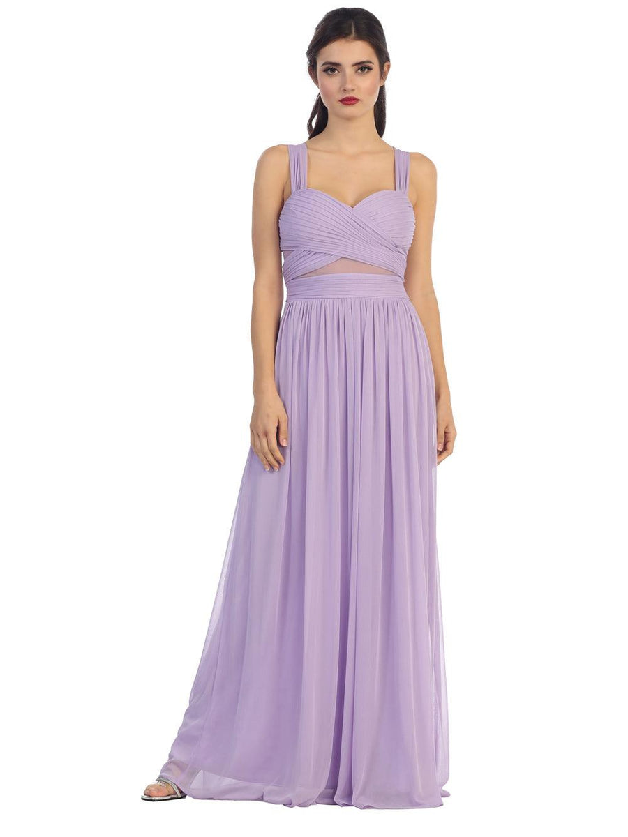 Sleeveless Long Bridesmaids Mesh Dress - The Dress Outlet