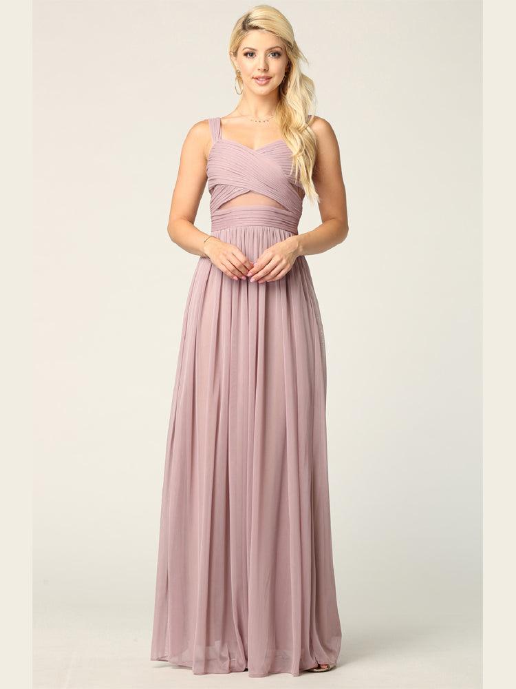 Sleeveless Long Bridesmaids Mesh Dress - The Dress Outlet