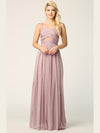 Sleeveless Long Bridesmaids Mesh Dress - The Dress Outlet