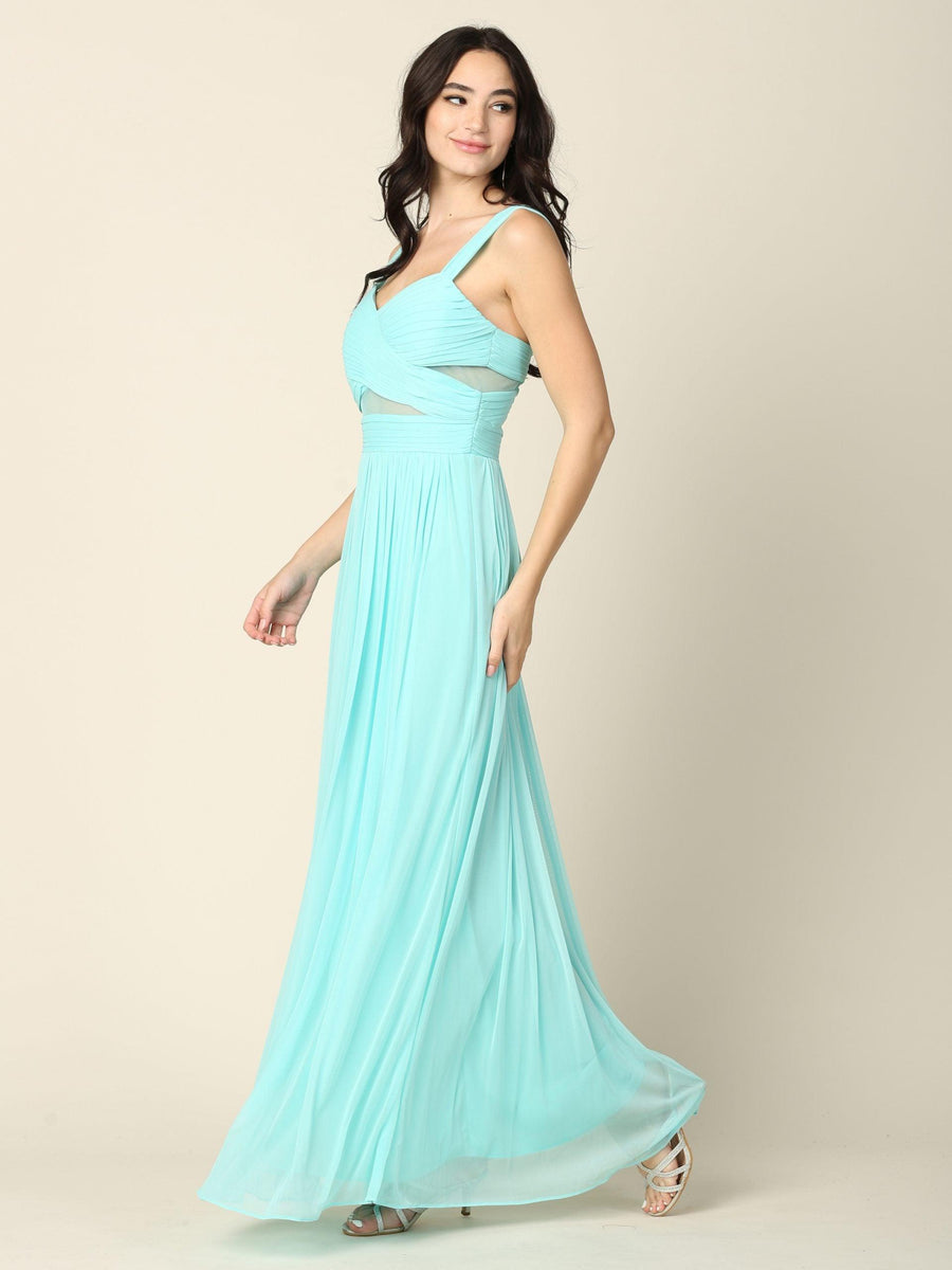 Sleeveless Long Bridesmaids Mesh Dress - The Dress Outlet