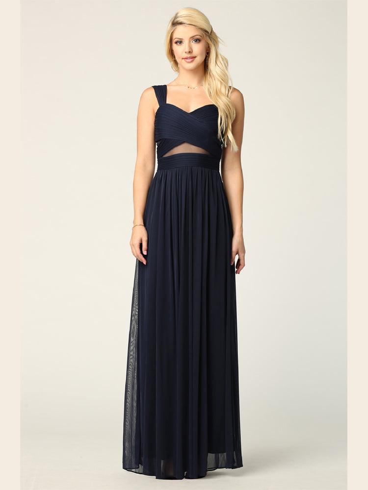 Sleeveless Long Bridesmaids Mesh Dress - The Dress Outlet