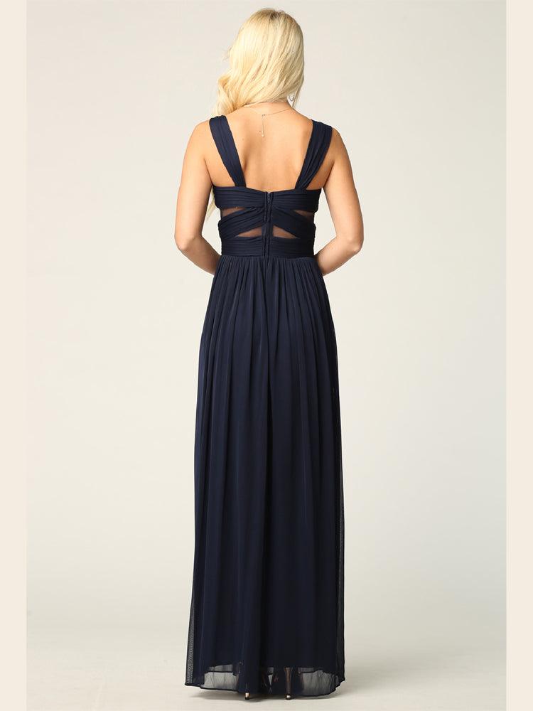 Sleeveless Long Bridesmaids Mesh Dress - The Dress Outlet