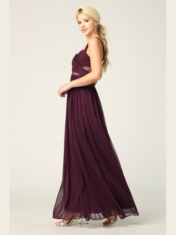 Sleeveless Long Bridesmaids Mesh Dress - The Dress Outlet