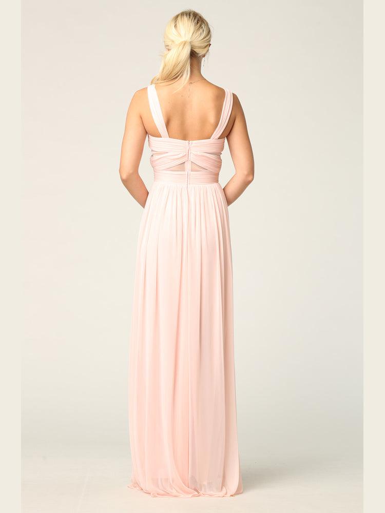 Sleeveless Long Bridesmaids Mesh Dress - The Dress Outlet