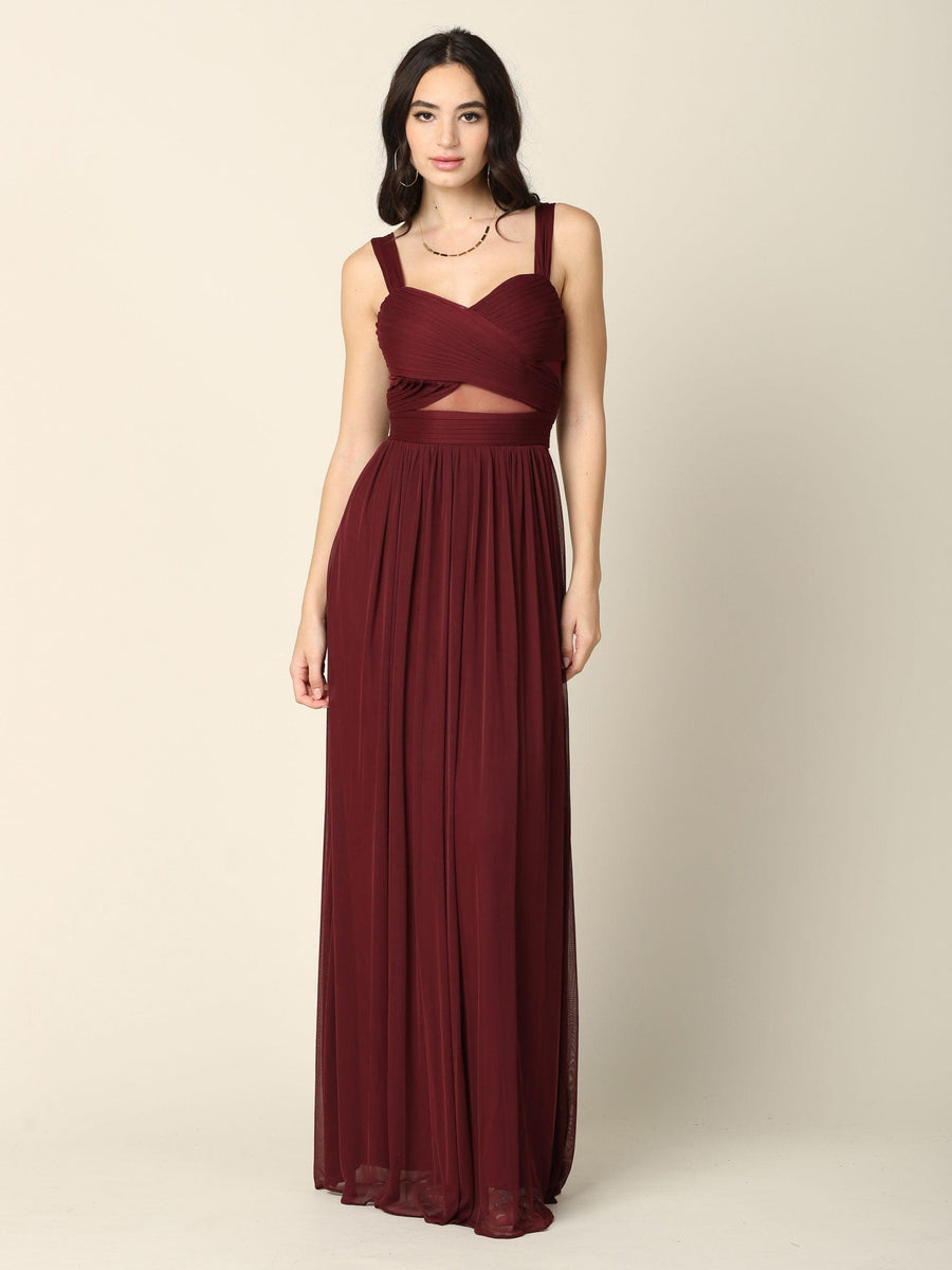 Sleeveless Long Bridesmaids Mesh Dress - The Dress Outlet