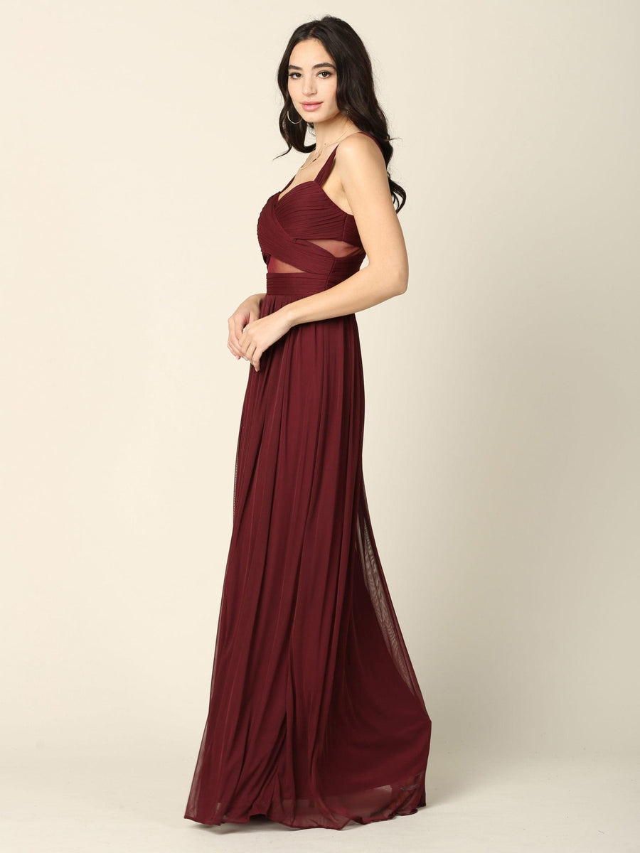 Sleeveless Long Bridesmaids Mesh Dress - The Dress Outlet