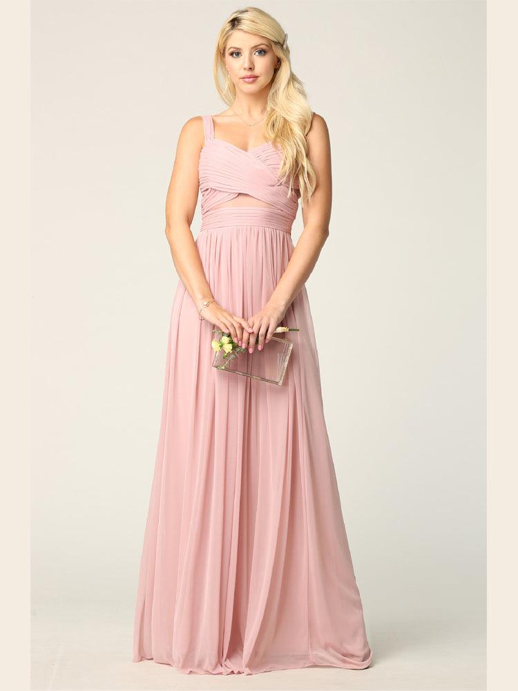 Sleeveless Long Bridesmaids Mesh Dress - The Dress Outlet