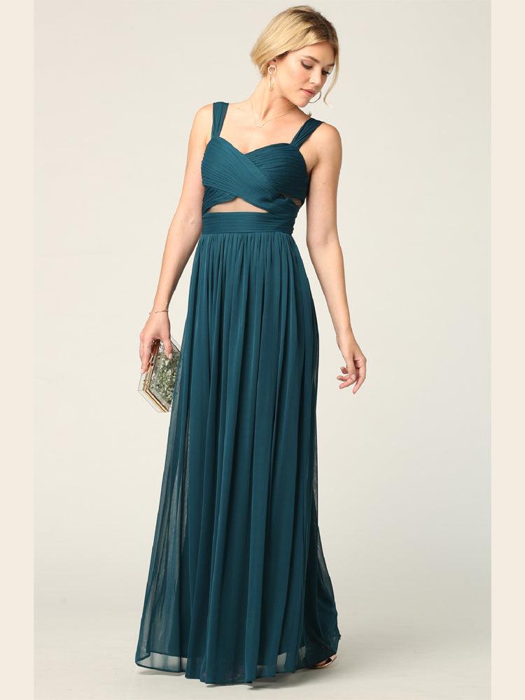 Sleeveless Long Bridesmaids Mesh Dress - The Dress Outlet