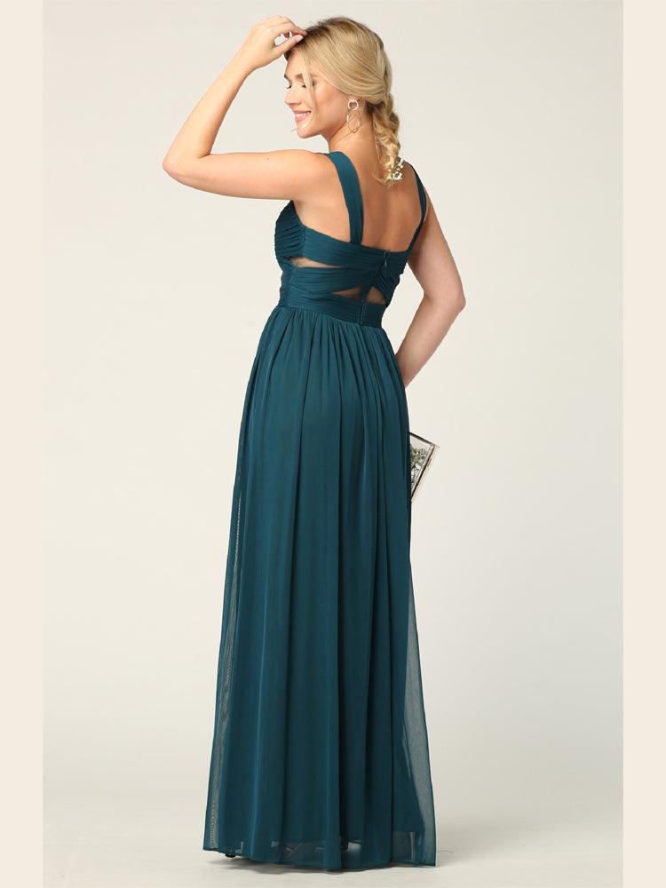 Sleeveless Long Bridesmaids Mesh Dress - The Dress Outlet