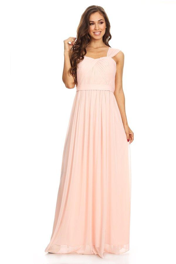 Sleeveless Long Bridesmaids Pleated Dress - The Dress Outlet