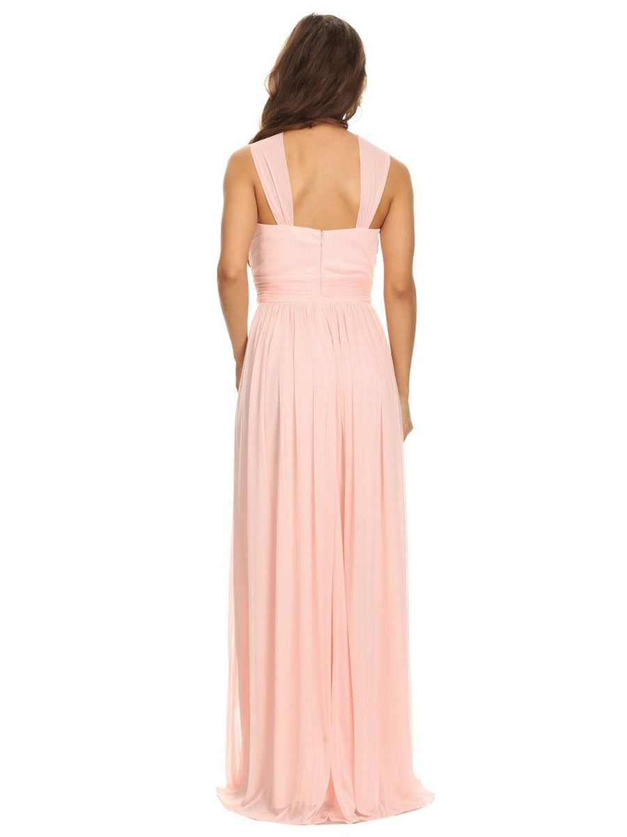 Sleeveless Long Bridesmaids Pleated Dress - The Dress Outlet