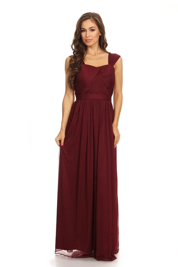 Sleeveless Long Bridesmaids Pleated Dress - The Dress Outlet