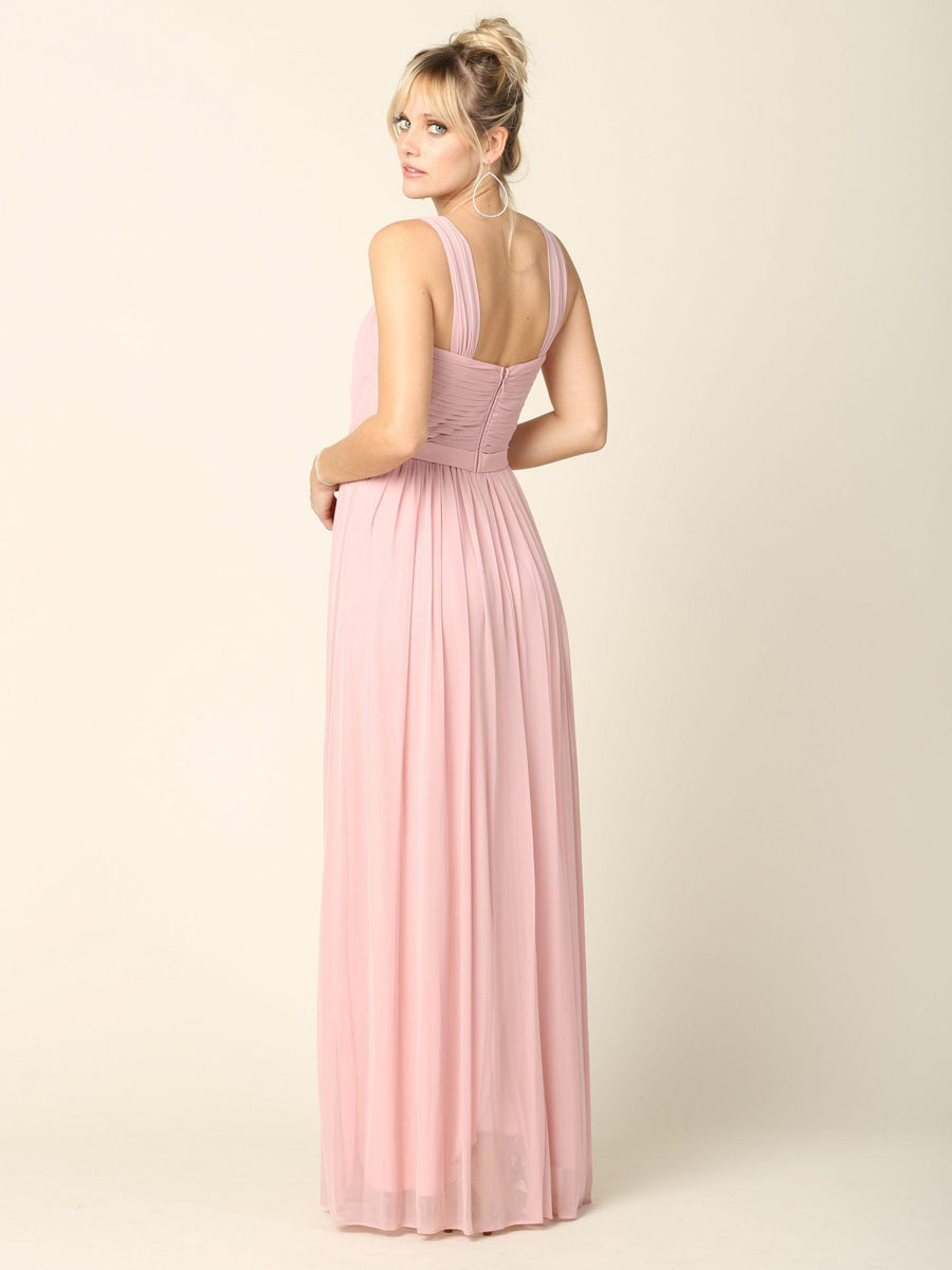 Sleeveless Long Bridesmaids Pleated Dress - The Dress Outlet