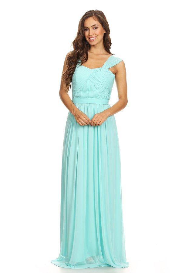 Sleeveless Long Bridesmaids Pleated Dress - The Dress Outlet