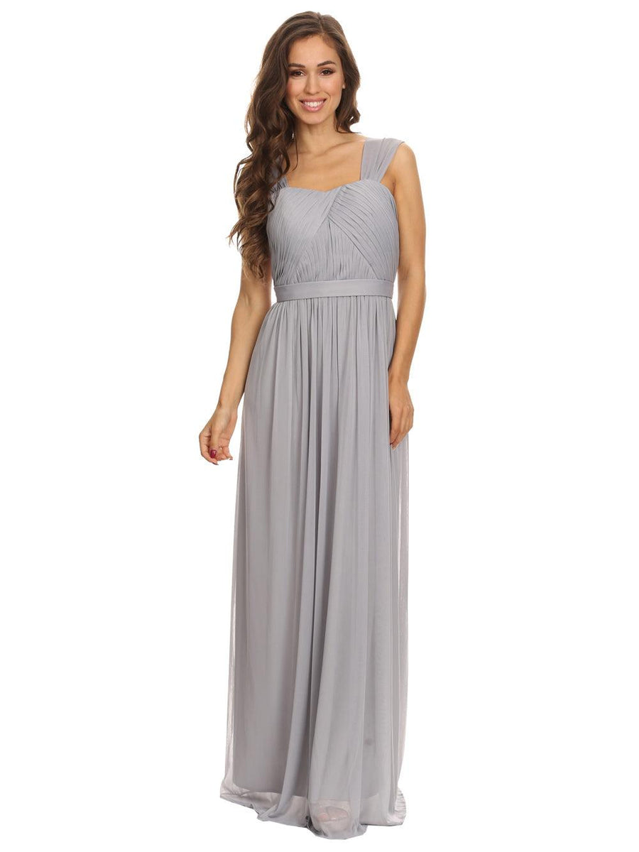 Sleeveless Long Bridesmaids Pleated Dress - The Dress Outlet