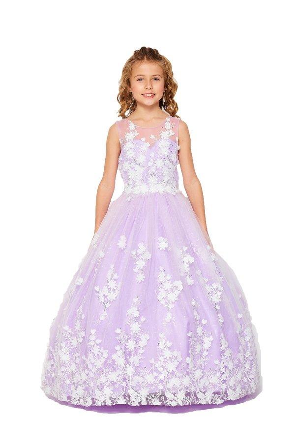 Sleeveless Long Flower Girls Dress - The Dress Outlet