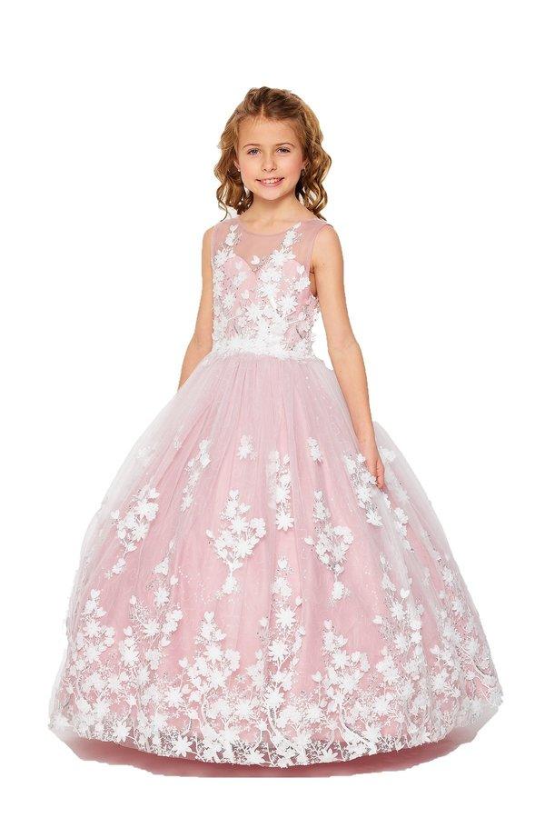 Sleeveless Long Flower Girls Dress - The Dress Outlet