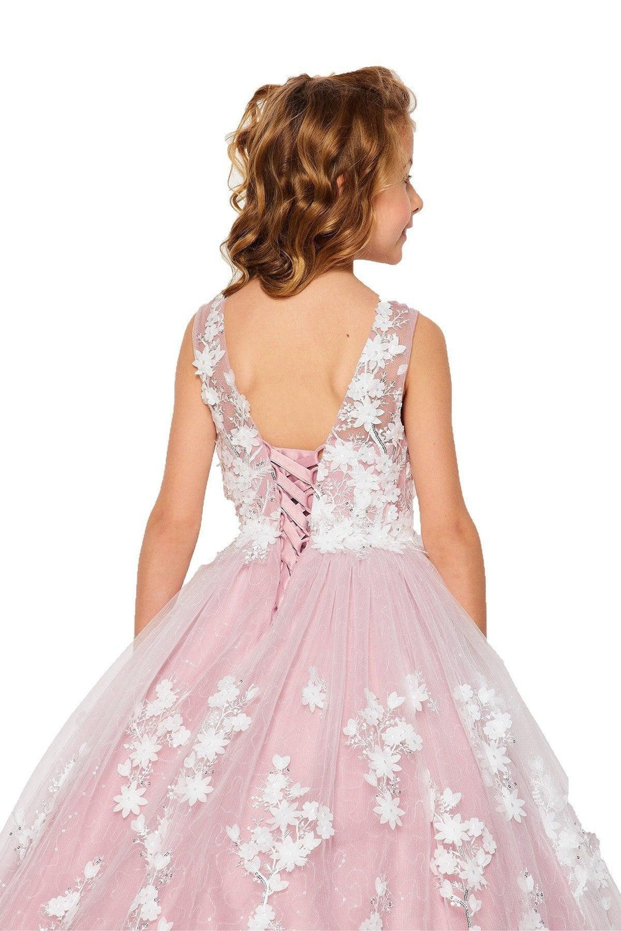 Sleeveless Long Flower Girls Dress - The Dress Outlet