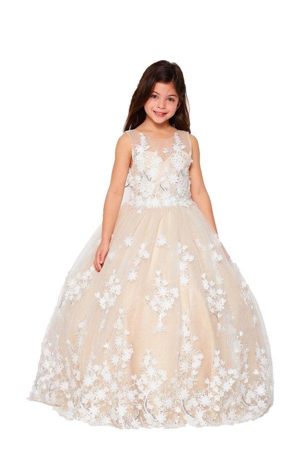 Sleeveless Long Flower Girls Dress - The Dress Outlet