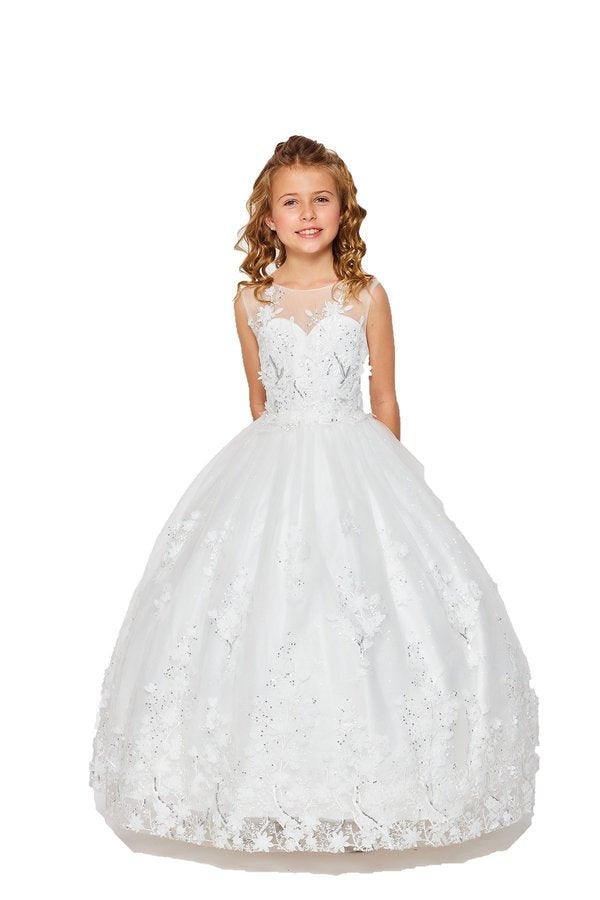 Sleeveless Long Flower Girls Dress - The Dress Outlet