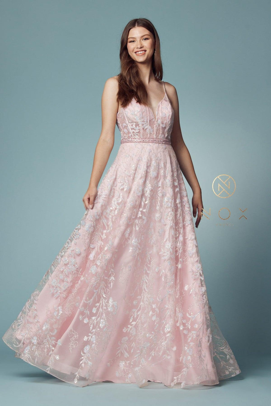 Spaghetti Strap A-Line Long Prom Dress - The Dress Outlet