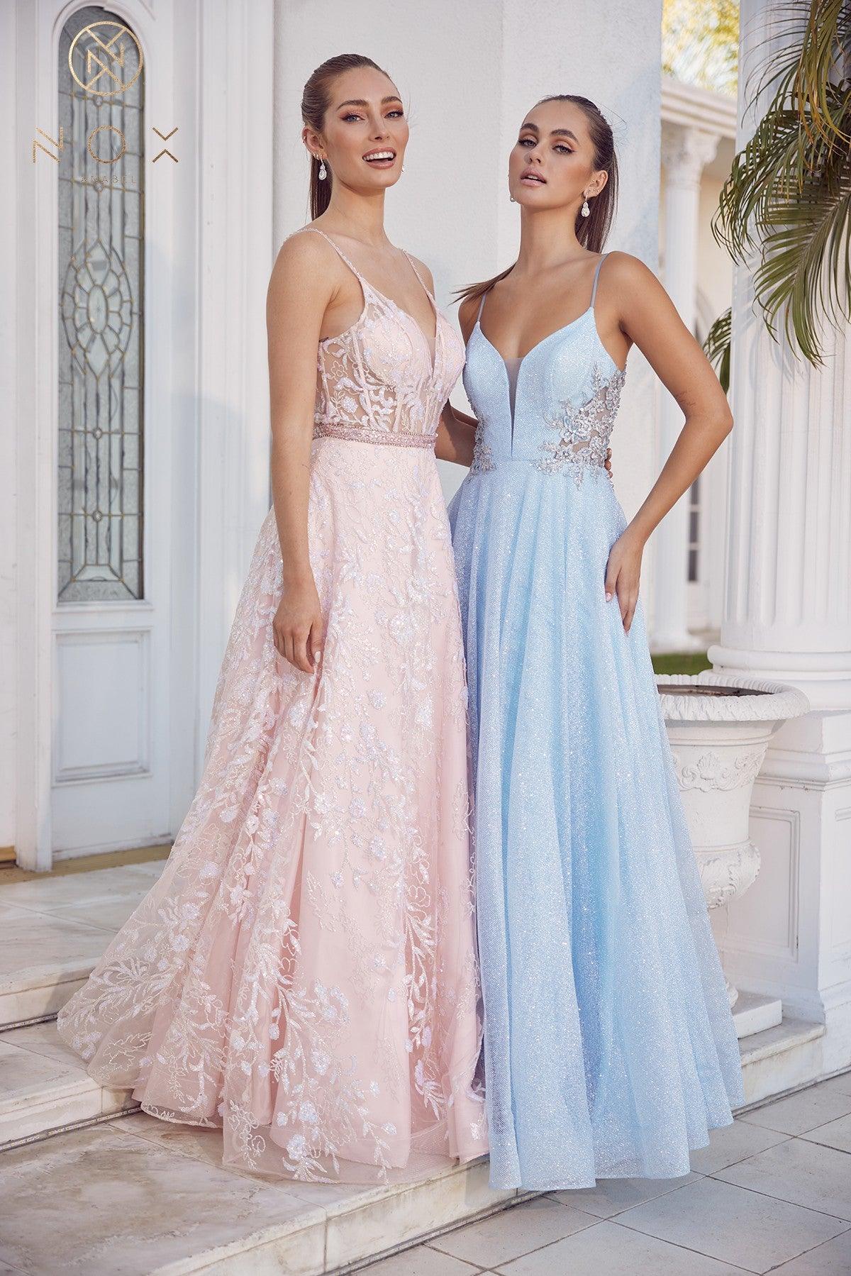 Spaghetti Strap A-Line Long Prom Dress - The Dress Outlet