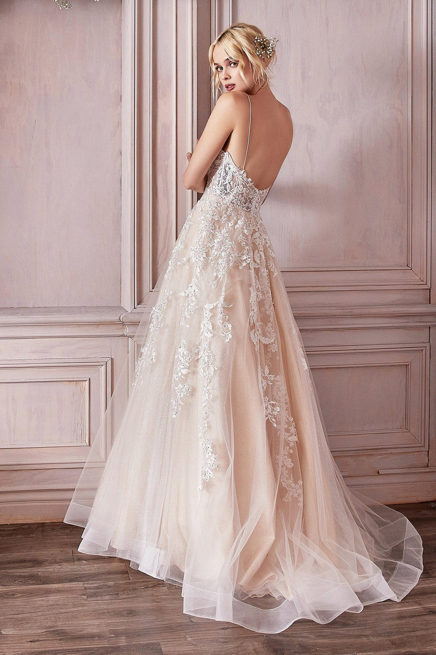 Spaghetti Strap Lace Applique Wedding Dress - The Dress Outlet