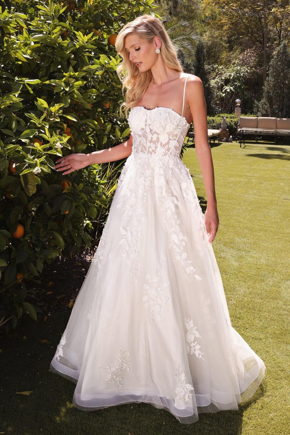 Spaghetti Strap Long Lace Wedding Gown - The Dress Outlet